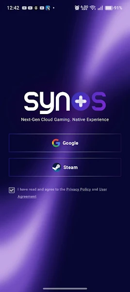 Synos Cloud Gaming app interface